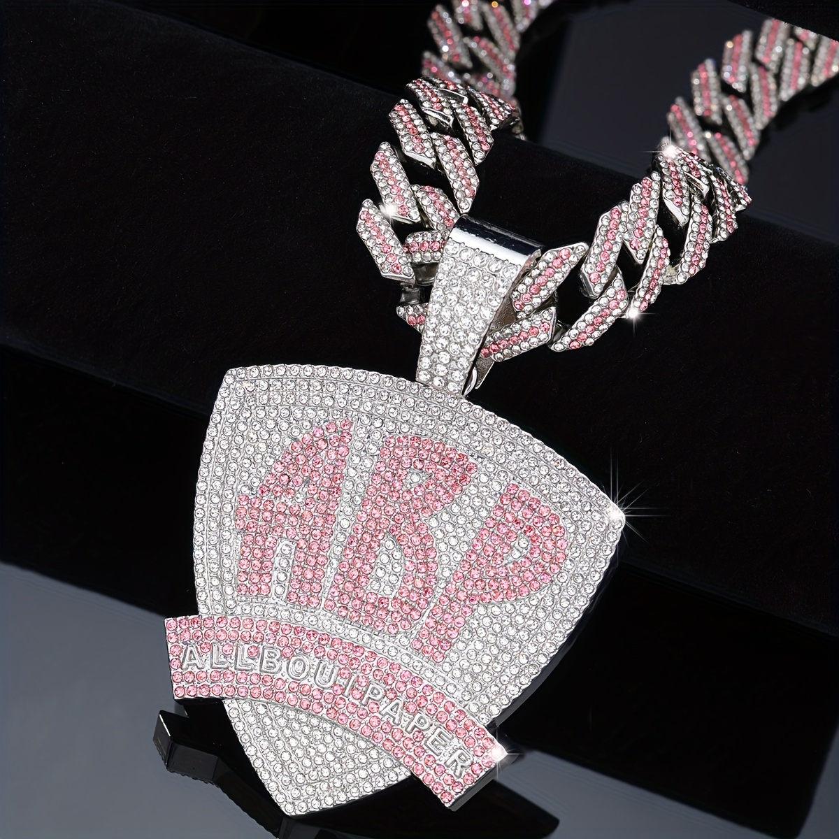 Hip Hop Jewelry Set Triangle Pendant & Rhinestone Chain Necklace for Men